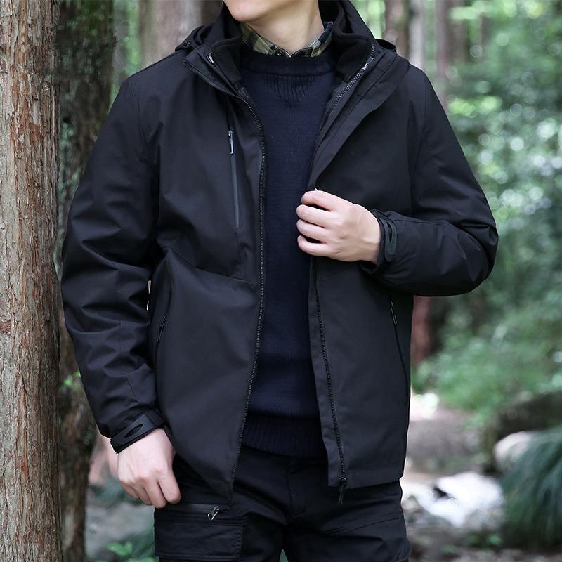 

Осенняя ветровка, мужская верхняя одежда с капюшоном, пальто, мужская свободная повседневная куртка на молнии со съемным капюшоном, модная одежда для альпинизма M чёрный