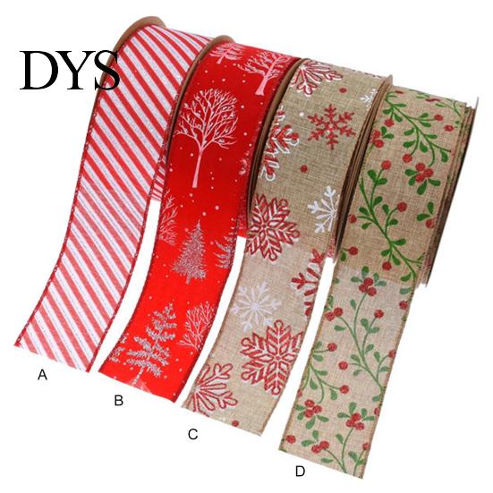 Christmas Wrapping Ribbon 5cm Wired Clear Print DIY Thicker Anti-fade Gift Wreath Decoration Packing Tear-resistant Large Bowknot Making Xmas Tree for