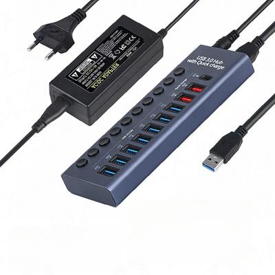 USB 3.0 Hub Socket Switch 10 Port Concentrator Multi-tap Multi-ports Docking Station Charger Multiple Power Supply Type C
