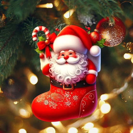 2Pcs Christmas Car Mirror Pendant Santa Claus Candy Cane Acrylic Ornaments Vibrant Festive Decor for Rearview Mirror Home Backpack