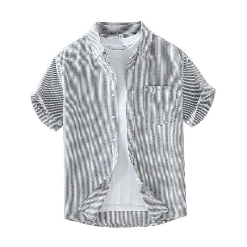 Foreign Trade Surplus Summer Vertical Striped Business Casual Short-Sleeve Men's Shirt, High-End Pure Cotton Half-Sleeve Commuter Shirt