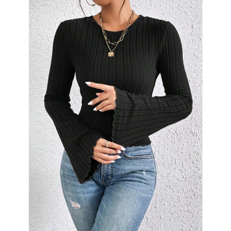 Women S Slim Fit Long Sleeve Knit Top Crew Neck Brushed Fall Winter