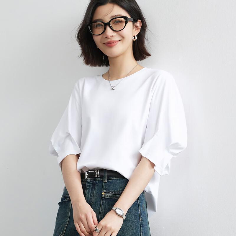 Wudao Women s 100% Cotton French Elegant Bubble Sleeve T-Shirt XL