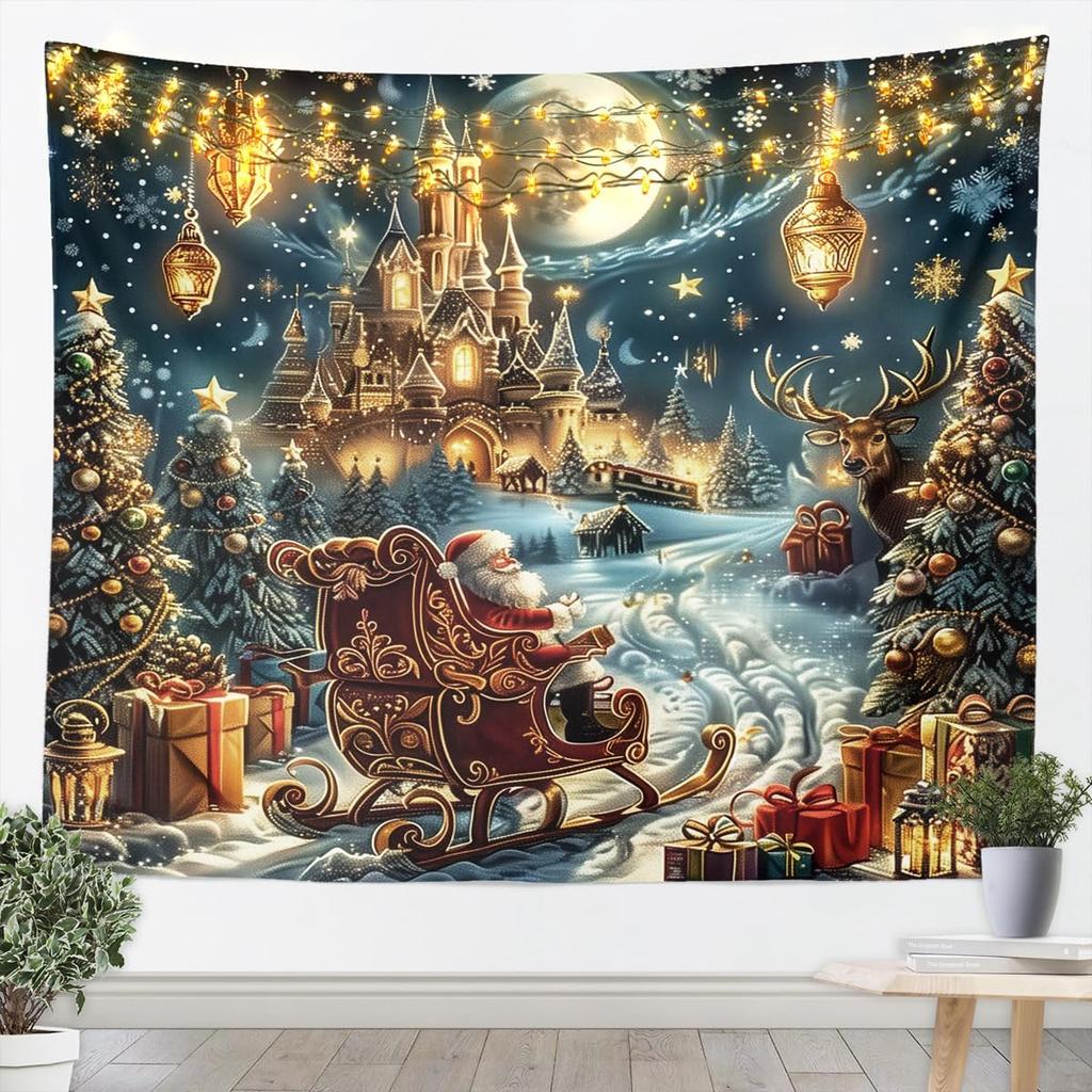 Weihnachtswandteppich Weihnachtsmann Schneeflocke Neujahrs-Hintergrund Wandbehang Dekoration Kamin Strümpfe Geschenke Hängendes Tuch