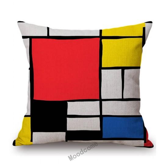Modern Abstract Art Geomtric Lines Red Blue Yellow Piet Mondrian Oil Painting Home Decorative Pillow Case Linen Cushion Cover