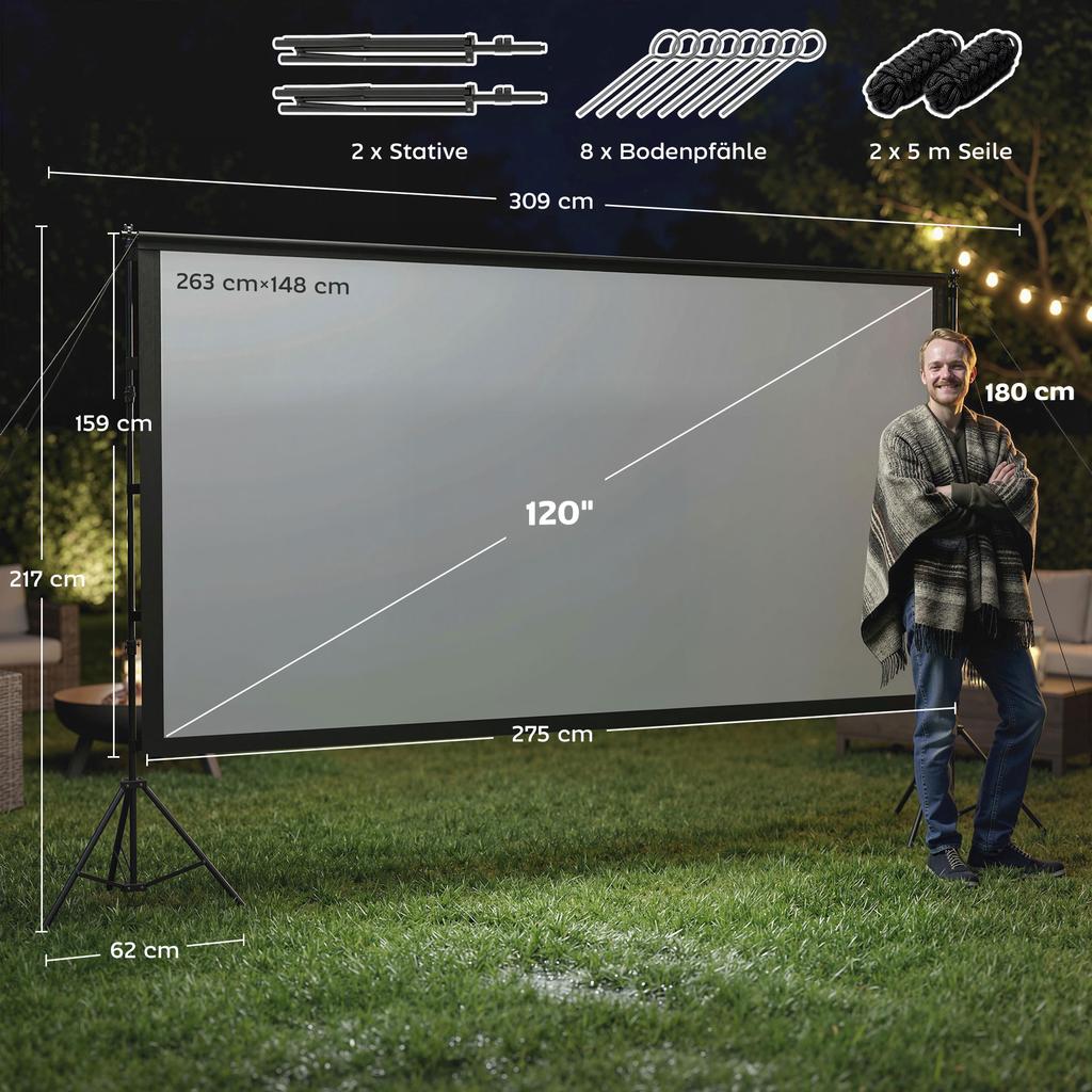 100 Inch 16:9 HD 4K/8K Projector Screen with Stand, Portable Double-Sided Screen with Foldable Tripods, White