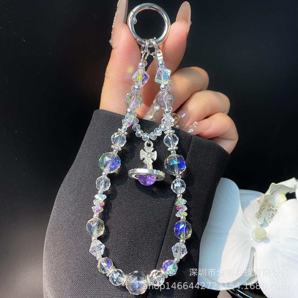 Phone Chain Strap Phone Case Hanging Chain Crystal Chain Beaded Phone Chain Planet Pendant Hanging Decoration Keychain Pendant