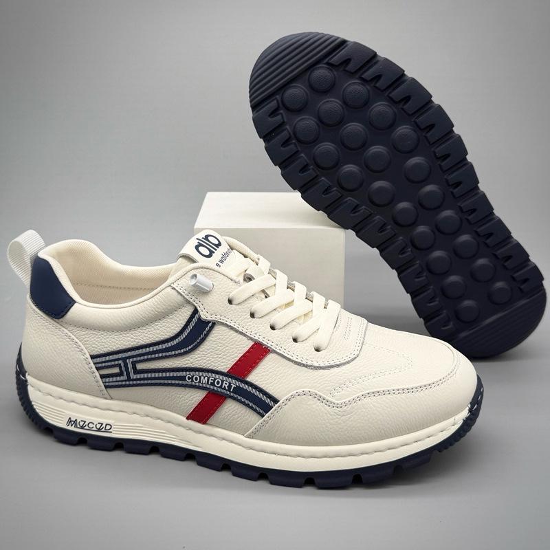 Zapatillas de Cuero Genuino para Hombre Estilo Primavera - Ligeras, Versátiles, Blancas, Deportivas Casuales