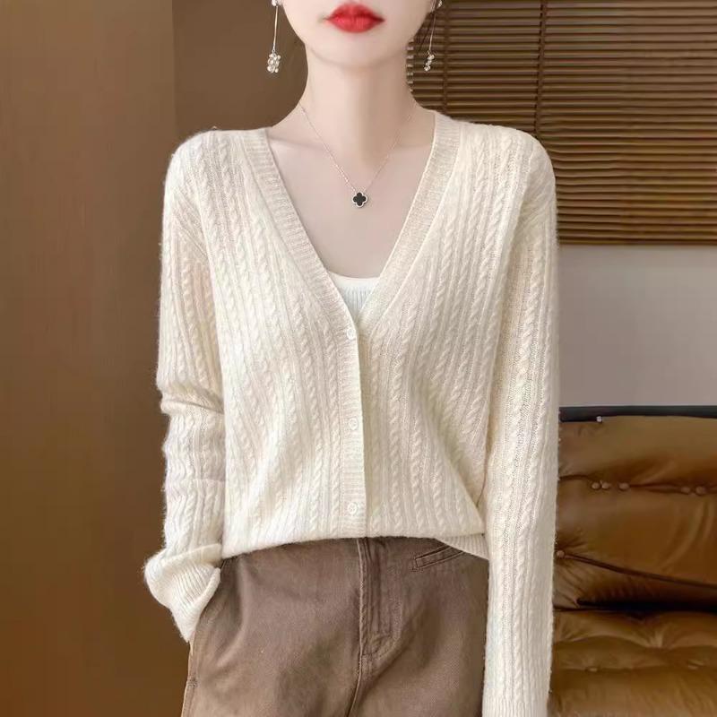 Niche V-neck twist knitted cardigan women's short jacket long-sleeved sweater loose and thin top