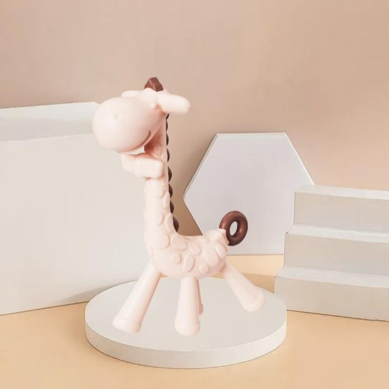 Single-piece Silicone Teether Giraffe Cartoon Baby Ring Teether BPA-free Silicone Chewable Pendant Teething Gift Toy for Infants