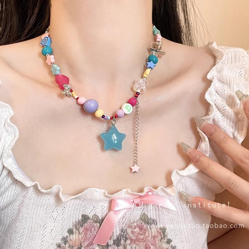 Colorful Butterfly Zircon Necklace Sweet Candy Peach Love Heart Water Drop Geometric Chains Choker Necklaces For Women Wedding
