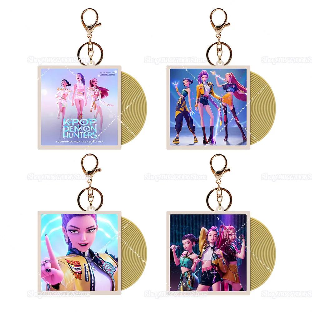 Schlüsselanhänger Anime-Zubehör Idol-Gruppen-Anhänger Auto-Schlüsselringe Anime-Film K-POP Dämonenjäger CD Schallplatte$$$$$$