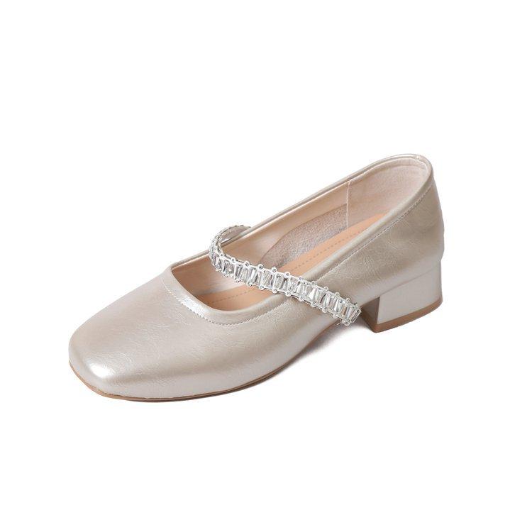 

[youshilai] French thick heel rhinestone Mary Jane shoes new square head shallow mouth single shoes commuter small leather shoes 40