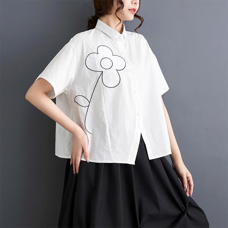 Dimanaf 2025 Plus Size New Women Summer Blouse Loose Shirt Short Sleeve Printing Shirt Casual Style Basic Tops Tees Vintage