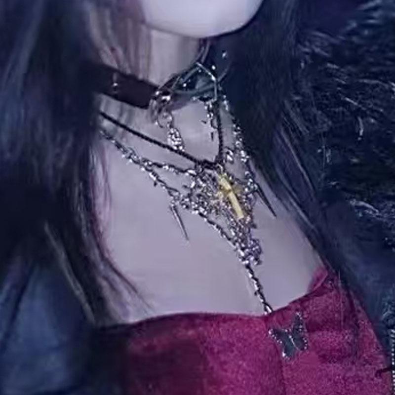 Barbed Wire Necklace Gothic Thorns Metal Barbed Wire Chain Necklace Jewelry for Men Women Y2K Chain