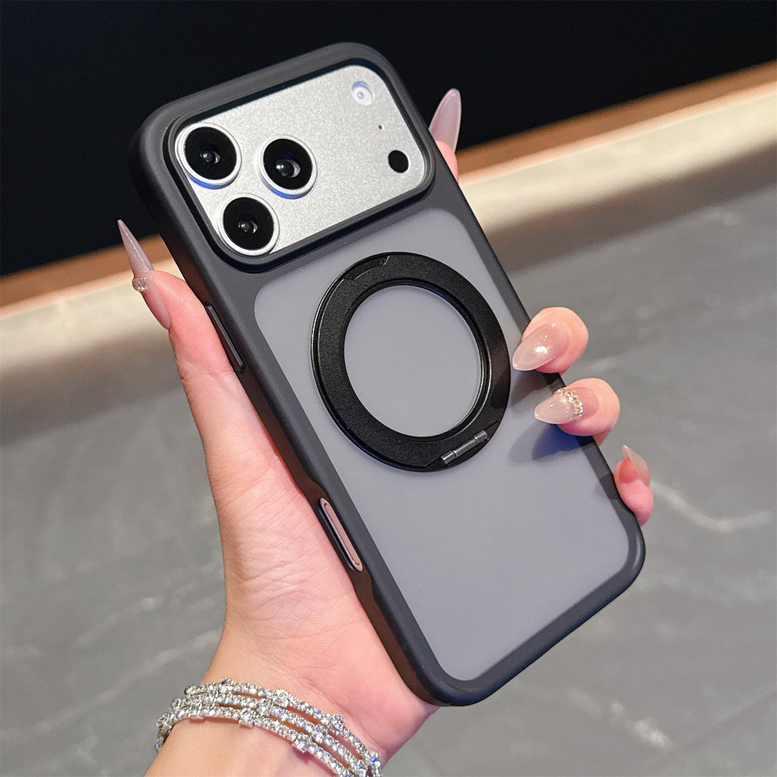 For iPhone 17 Pro Magnetic Case with Rotating Kickstand TPU PC Skin Touch Phone Cover