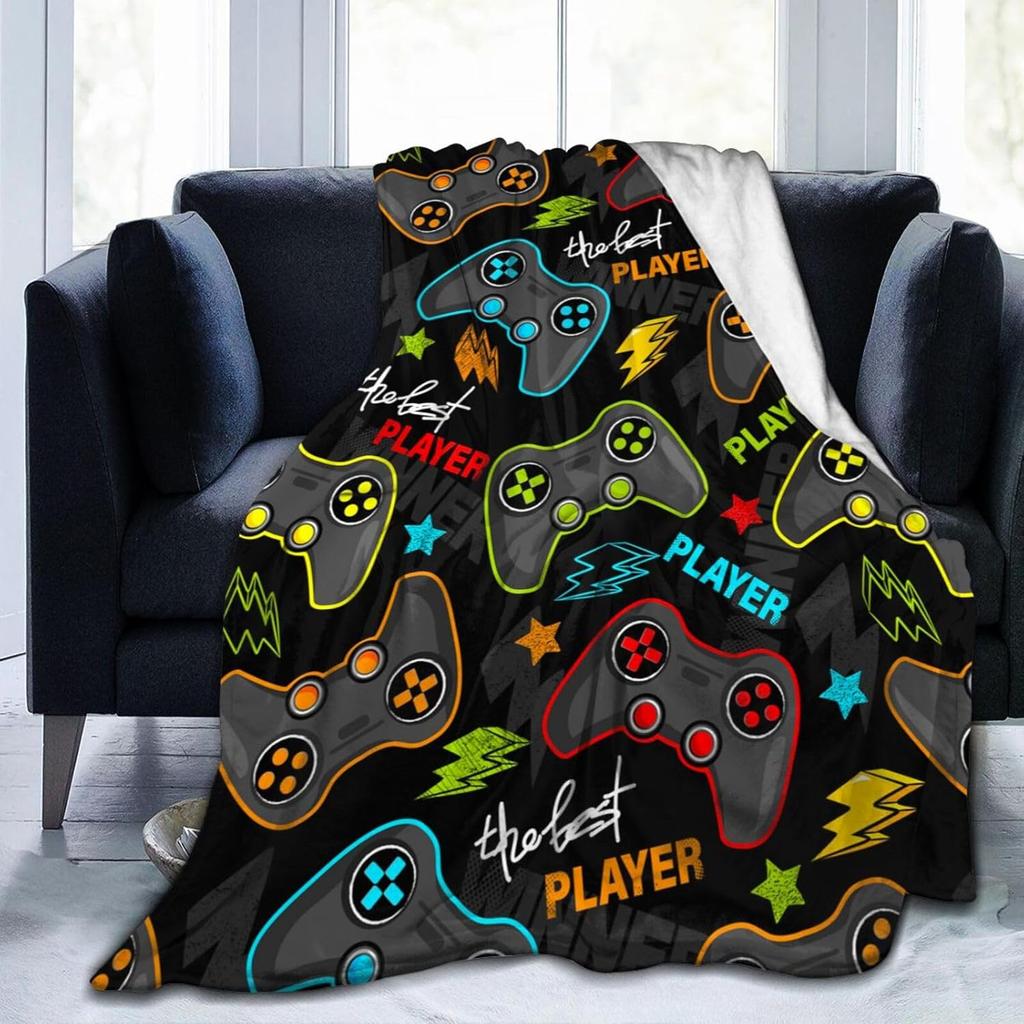 Gamer Fleece Throw Blanket For Bed Sofa Couch,Game Gamepad Flannel Fuzzy Blanket, Modern Game Controller Bed Blanket Room Decor