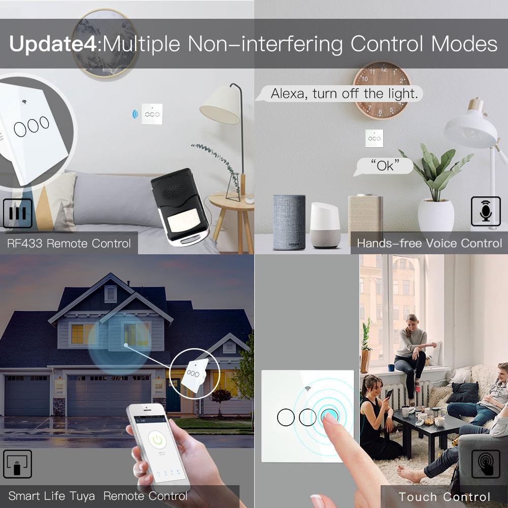 Moes WiFi RF433 Wall Touch Switch No Neutral Wire Needed Wireless Smart Life/Tuya App Relay Status