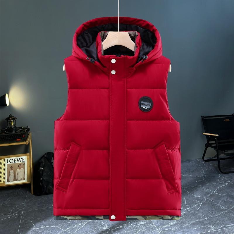 

Рабочий хлопковый жилет мужской осенне-зимний утолщенный жилет большого размера без рукавов, повседневный трендовый теплый жилет, утолщенная куртка 5XL (180-97.5 kg) красный