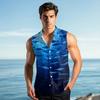 Men's Fashion Printed Sleeveless Lapel Button-Down Shirt Vest Top