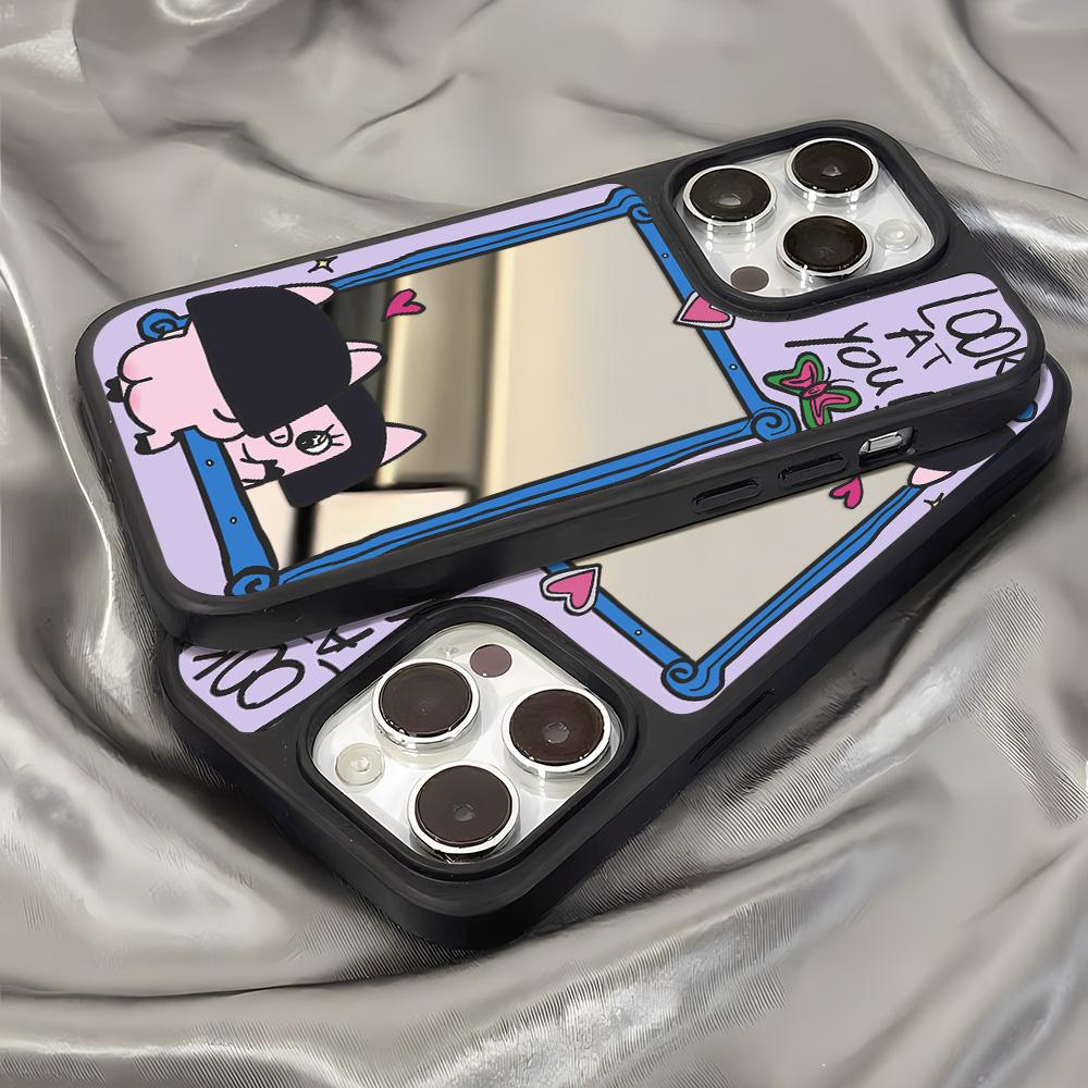 Mirror Phone Case for iPhone 15 11 13 14 for 15 16 Pro Max 12 13 16 Pro Cloud Flower and Animal Cute Style Phone Case