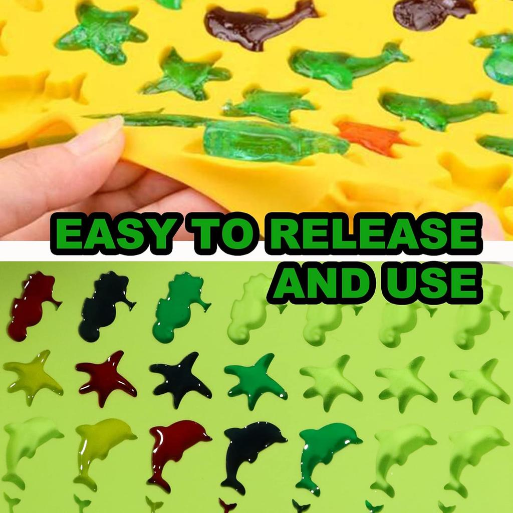 Mini Gummy Ocean Animals Silicone Candy Molds Including Hippocampus Shells Worms for Making Gummies Chocolates Vitamin Candy