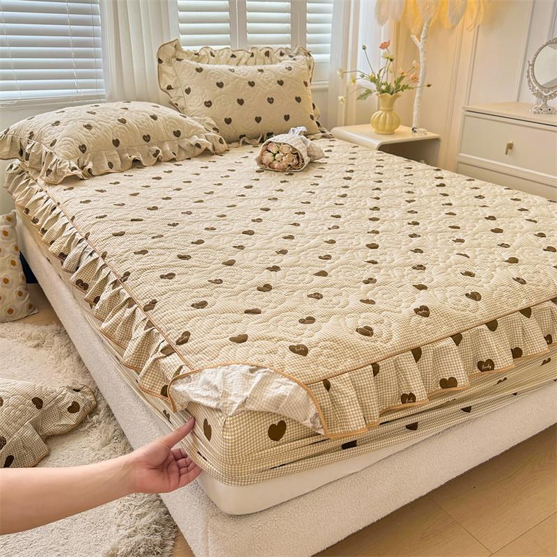 Skin-friendly Bedspread Simple Style Bed Cover Pure Cotton Mattress Protector Elastic Bed Linen cubre colchón (No Pillowcase)