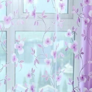 2026 New Three-Leaf Floral Sheer Curtain, Rod Pocket Finished Voile Curtain for Bedroom