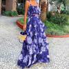 European & American Women's Beach Vacation Two-Piece Set: Print Camisole Top with Long Cake Skirt