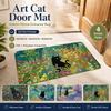Art Black Cat Floral Garden Door Mat 2D Flat Printed Felt Polyester Composite Entrance Rug for Indoor Home Front Door Decor