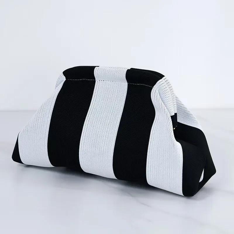 Women Handbag Colorblock Knitted Women Bag Large Mouth Cosmetic Cellphone Keys Stoarge Pouch Summer Beach Clutch Lady Purse