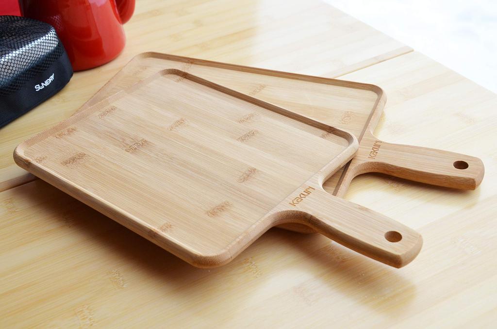 Kakuri Sangyo Bamboo Lunch Plate Cutting Outdoor Cutting Board with Extra 220 x 280 x 15 mm Board, Reversible, Handle, Large, (380)