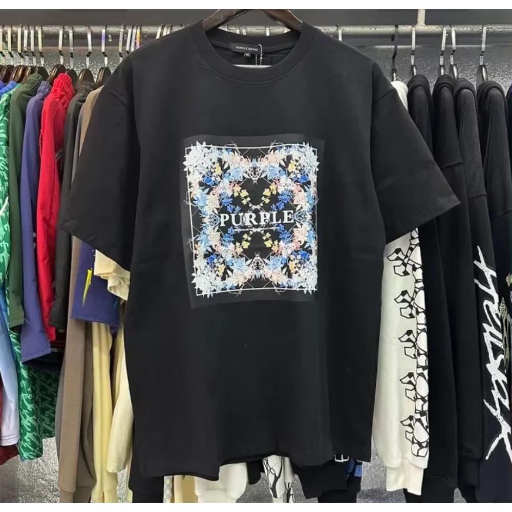 Purple Brand T Shirt Men Women Inset Crewneck Collar Regular Fit Cotton Print Tops US S-XL More Color