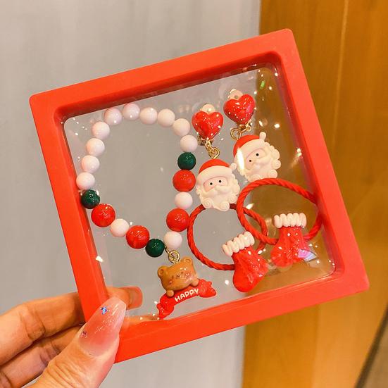 5Pcs/Set Christmas Bracelet Earrings Kit Handmade Kids Colorful Beads Bracelet Santa Claus Reindeer Tree Charm Jewelry Holiday Gift