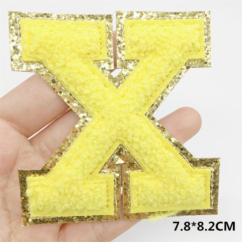 A-Z Big Size Letter Patches For Clothing Yellow Color Iron On Patches On Clothes Sew On Stickers Applications(8Cm)