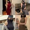 European and American Spice Girls High Neck Sleeveless Vest Dress Women's Summer Hot Long Dress Skinny Sexy Hip Wrap Skirt