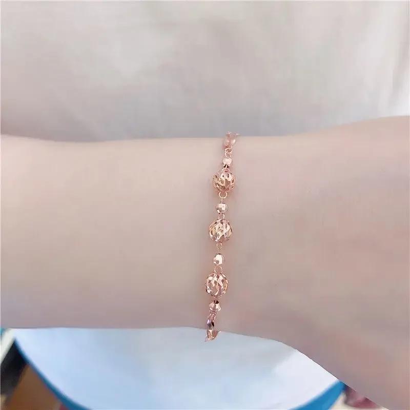 Simple and Shiny Round Beads Chain Bracelet for Women Copper Plated Rose Gold New In Bangles Party Zircon Gift