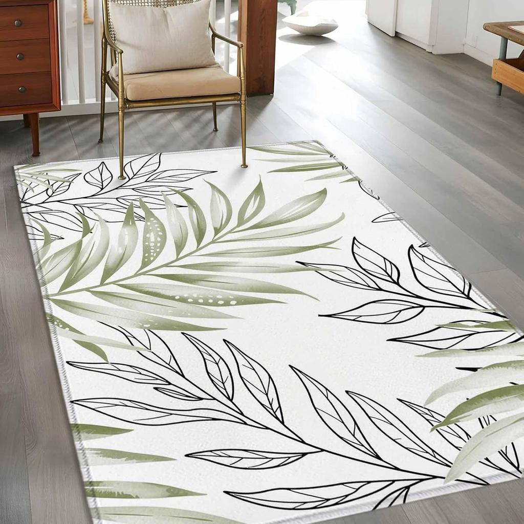 Leaves Theme Living Room Carpet Modern Home Geometric Lines Decor Rug Absorbent Anti-slip Bedroom Kitchen Hallway Doorway Mat