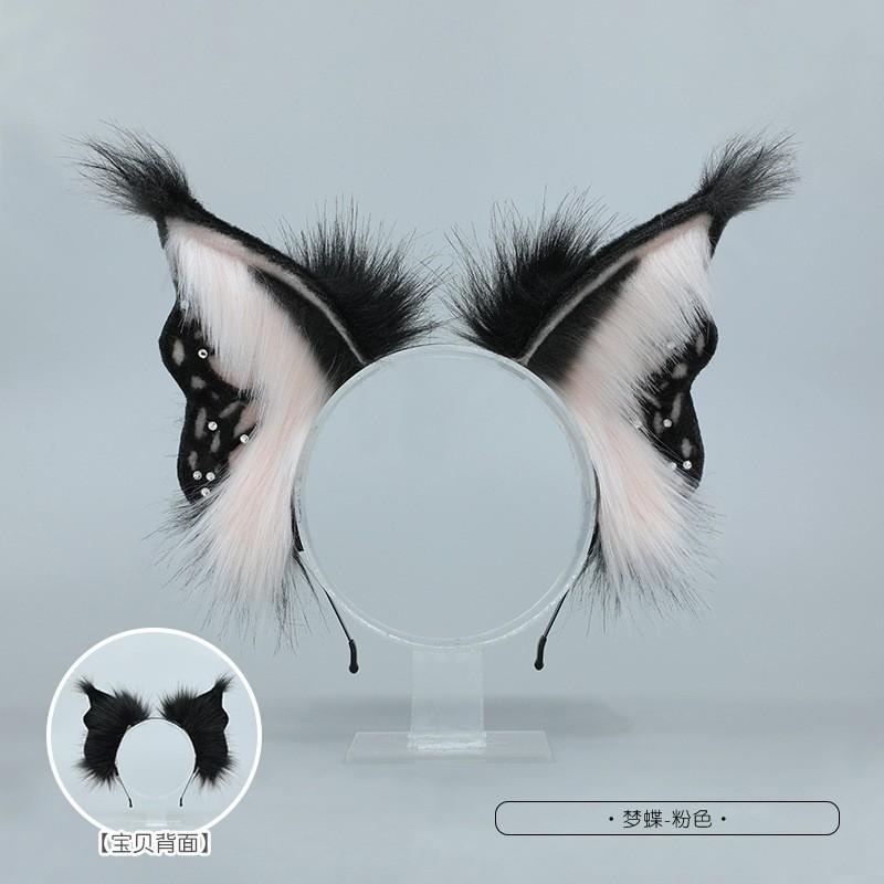 Plush Halloween Headband With Demon Elf Ears Starry Butterfly Wings Cosplay Hair Accessory Women