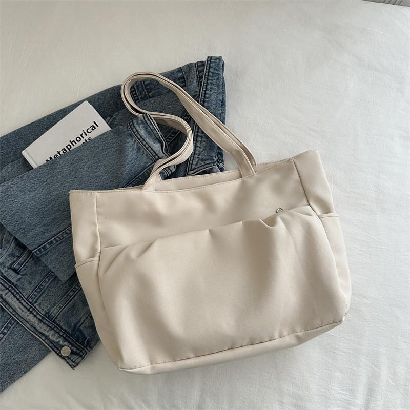 2024 Fashionable Large Capacity Canvas Tote Bag Stylish Commuter Shoulder Bag In White Gray Black Khaki Colors