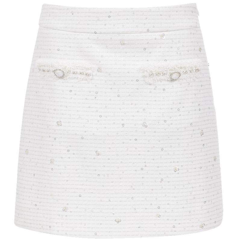 VEROMODA Sequin Tassel A-Line Mini Skirt M грязно-белый