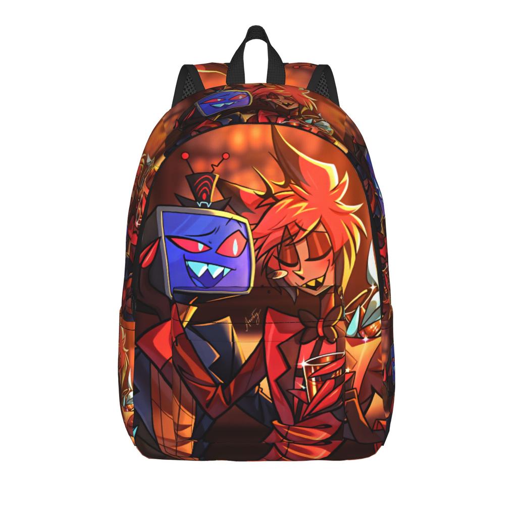 Radiostatic Vox Alastor Backpack Women Men Hazbin Hotels Pattern Backpacks Polyester Style School Bags Daily Custom Rucksack