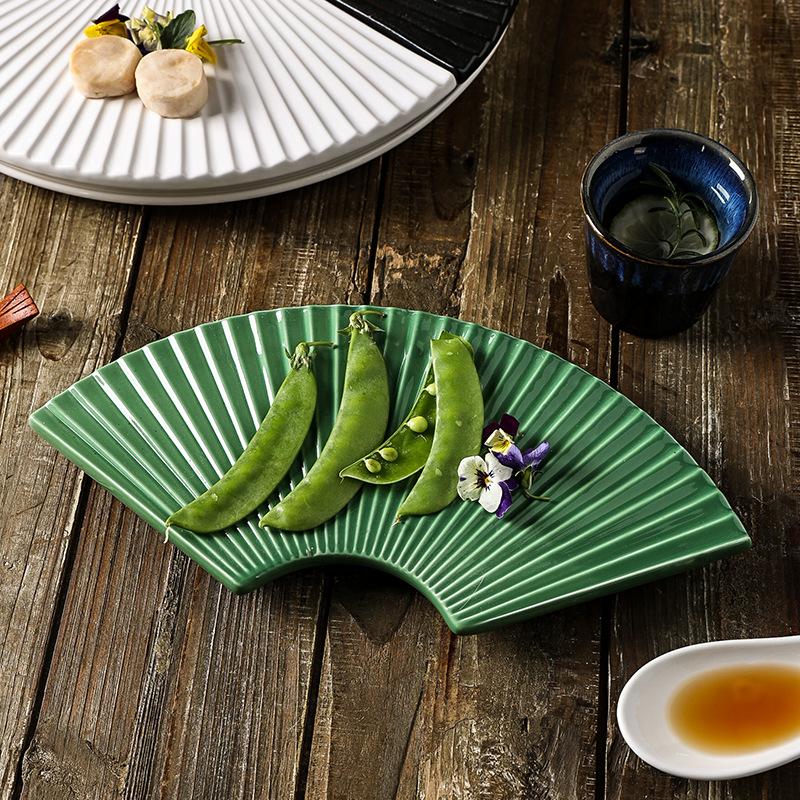 Japanese Cuisine Sushi Plate Vintage Fan-Shaped Sashimi Platter Creative Stitching Plate Simple Ceramic Cutlery Set