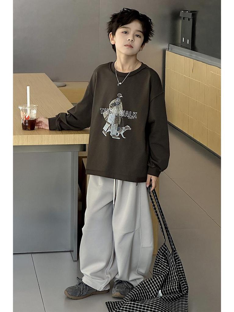 2025 Jungen Trendige Weite Lange Hosen: Frühling/Herbst Koreanischer Stil für Mittlere und Große Kinder