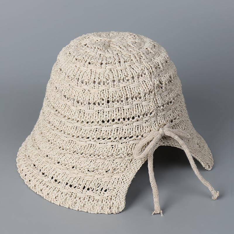 Milk silk bucket hat female bow summer split fork hollow breathable fisherman sun hat