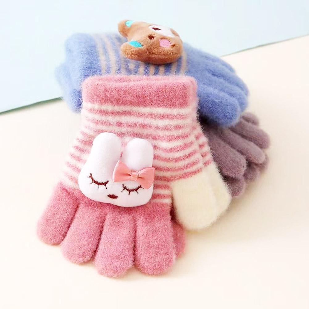 Vinter Barnhandskar Helfingerhandskar Stickade Mjuka Barnvantar Pojkar Flickor Handskar Tjocka Håll Varma Hösthandskar