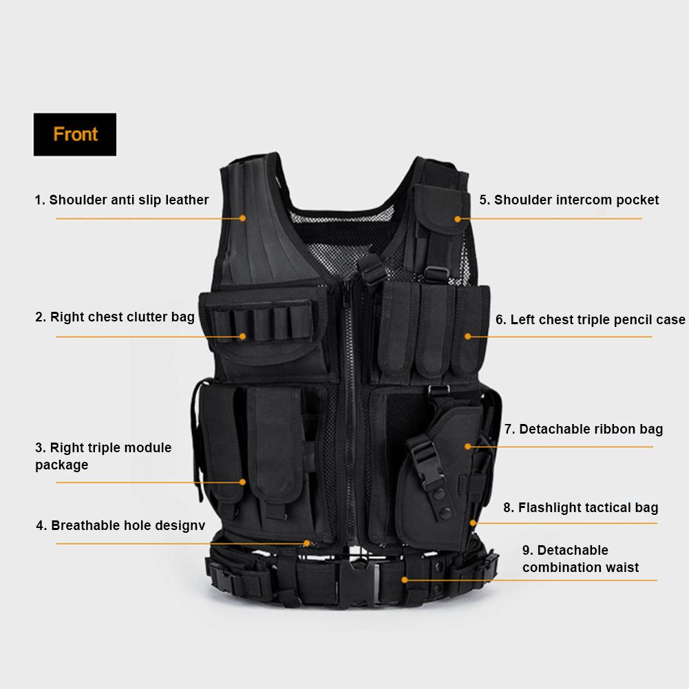 Nylon Molle Vest Adjustable Hunting Vest Multi-Pocket Plate Carrier Vest Hunting Outdoor CS Game Airsoft Training Jacket