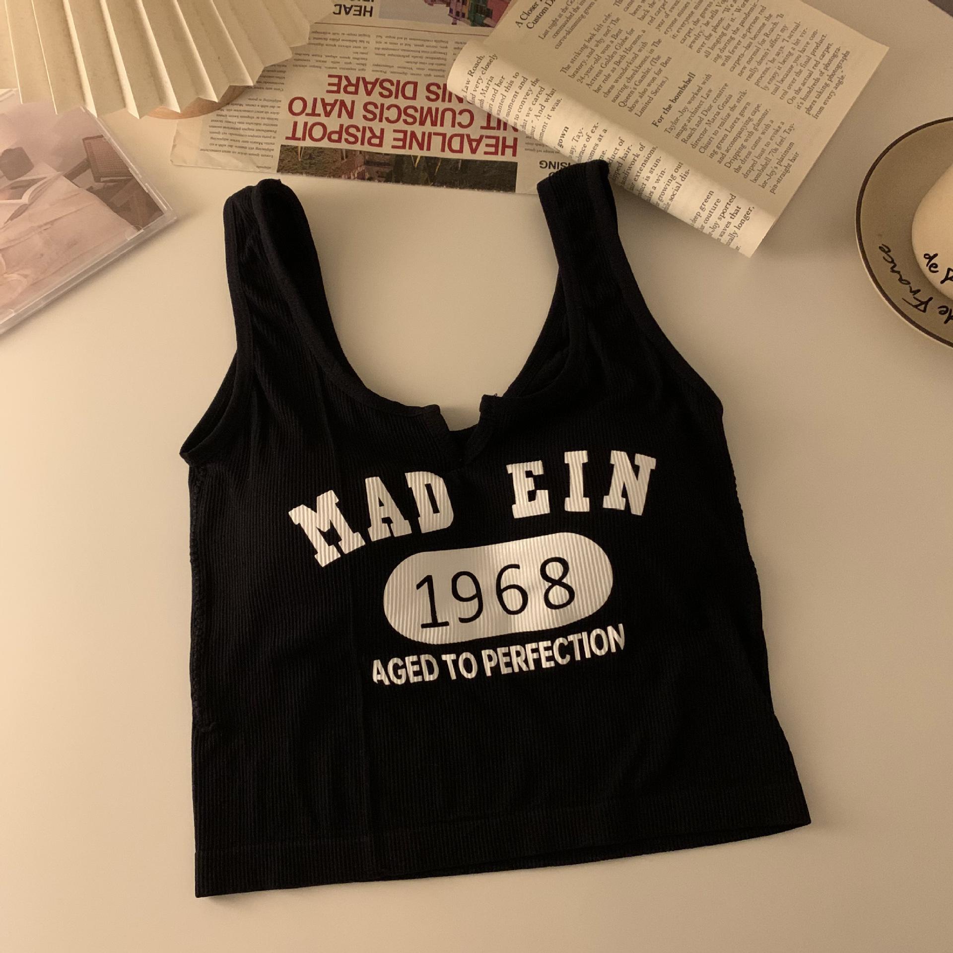 

Women s Cropped Vest with Letter Print & Wide Straps - No Underwire, Beautiful Back, Bandeau Style, Wear as Outerwear or Base Layer One Size чёрный