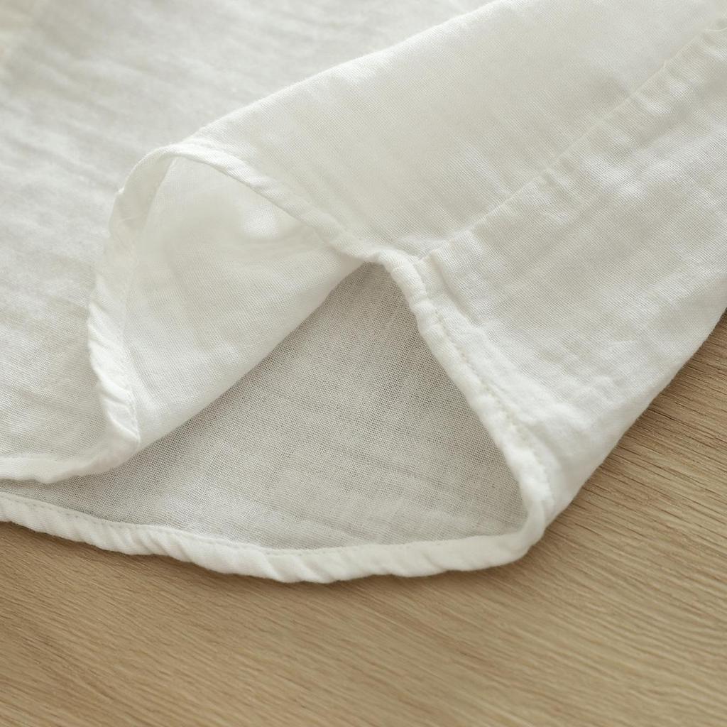 Women's Stand Collar Pure Cotton Shirt - Loose Double Layer Cotton Gauze