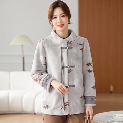 Elderly Women's Autumn and Winter Imitation Mink Velvet Coat New Style Mother's Winter Clothes Fashionable Chinese Style Woolen Jacket